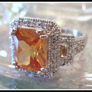Morganite cushion cut Gemstone Rings platinum filled Women Engagement ring S9